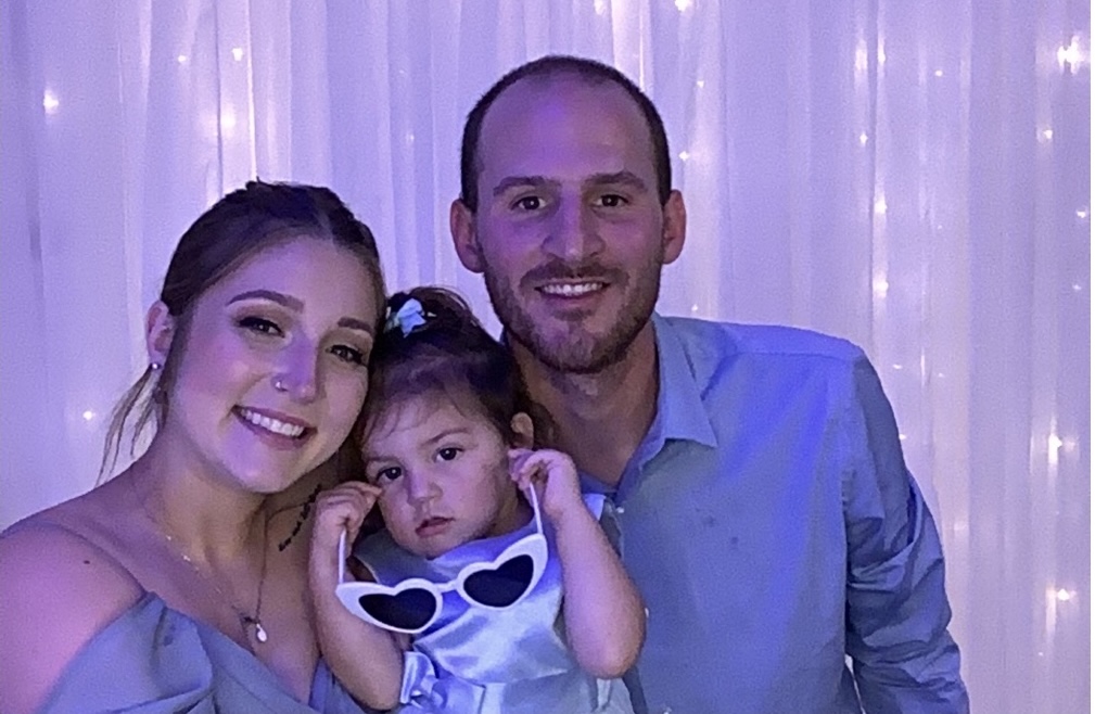 Family photo at an evening event
